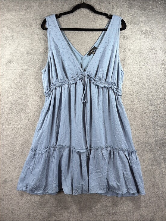 Lulus Dresses & Skirts - Lulus Blue Swiss Dot Tiered Mini Dress Sleeveless V-Neck Women Size XL